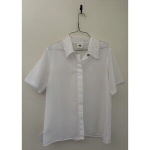 Vintage Nikki Ivory Short Sleeve Blouse Womens 11/12 Lace Collar Button Front